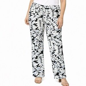 HAROLD'S Floral Pants Blue White Black Silk Cotton Blend 10 Straight Leg Lined